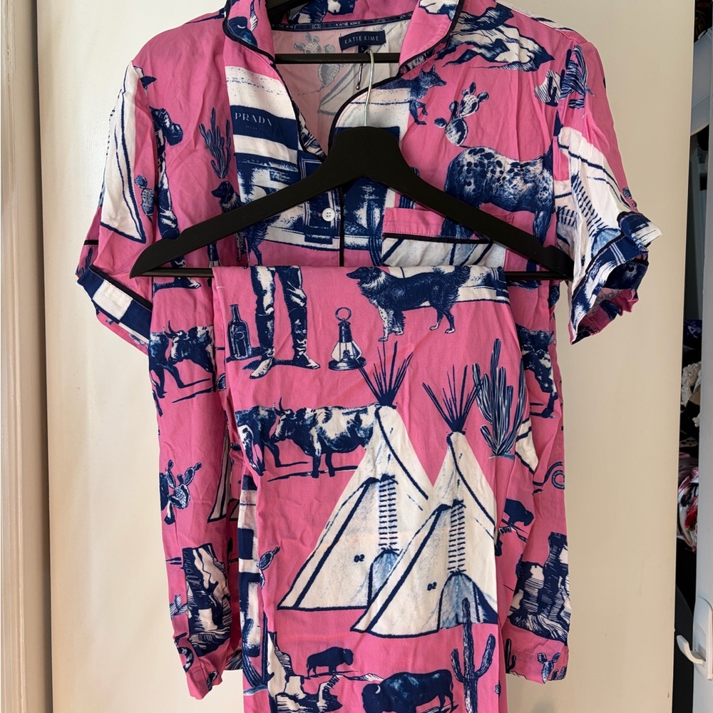 Pink and Blue Printed Pajama Set